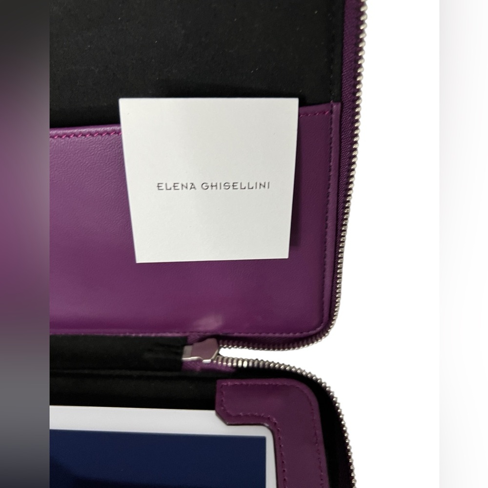 Elena Ghisellini Purple Leather 11" Tablet Case Cross body Padded Bag - Picture 14 of 14